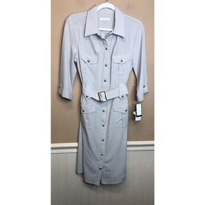 Sandra Darren Beige Trench Style Button Front Dress Size 8 NWT